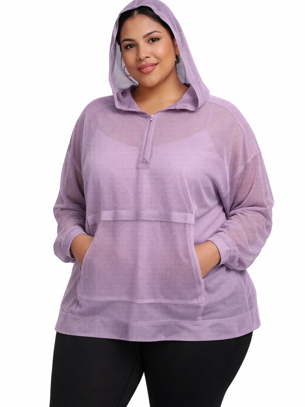 Cali Sport Plus Lavender Mesh Half Zip Pullover Hoodie 3X Lightweight Athletic